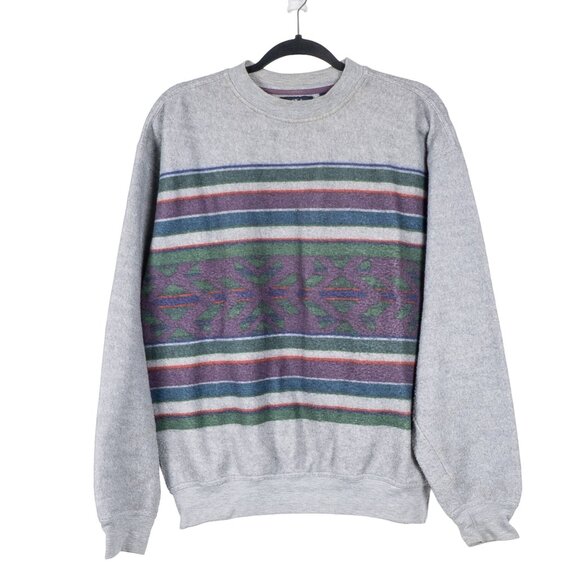 Salty Dog Other - Salty Dog Gant VTG Sweatshirt M 90s Gray Striped Southwestern Felted Dadcore